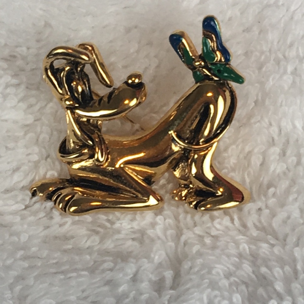 Disney Napier Gold Tone Pluto with Butterfly on Tail Brooch Pin